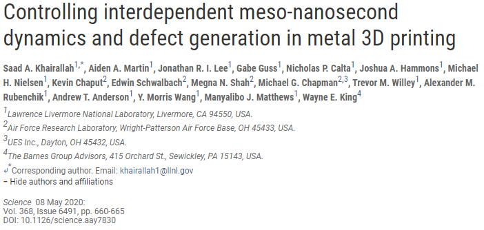 美國(guó)LLNL國(guó)家實(shí)驗(yàn)室/空軍研究實(shí)驗(yàn)室：3D打印常有缺陷生成？粉末動(dòng)力學(xué)幫助解惑