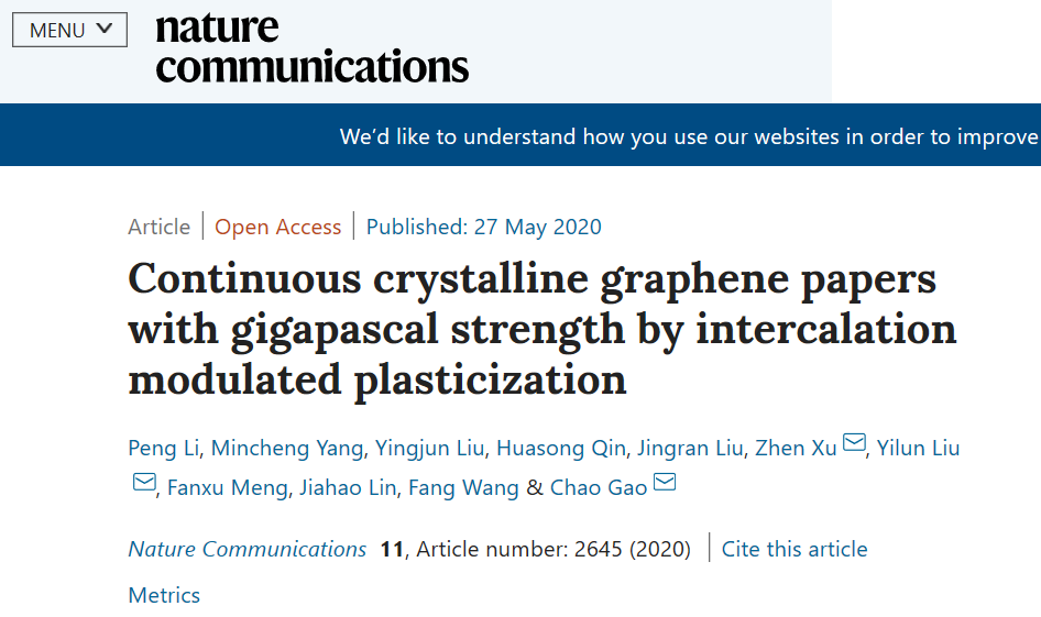浙大高超、許震等《自然·通訊》：強(qiáng)度高達(dá)1.1GPa的石墨烯薄膜實(shí)現(xiàn)大規(guī)模、連續(xù)化生產(chǎn)！