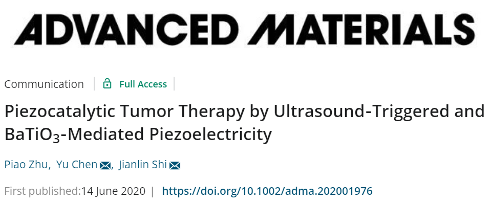 施劍林院士、陳雨研究員《先進材料》：超聲引發(fā)鈦酸鋇壓電性用于無創(chuàng)壓電催化腫瘤療法