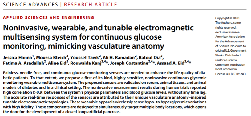 《Science》子刊：隔空測血糖！首創(chuàng)、高度靈敏、可穿戴、無創(chuàng)血糖監(jiān)測傳感器
