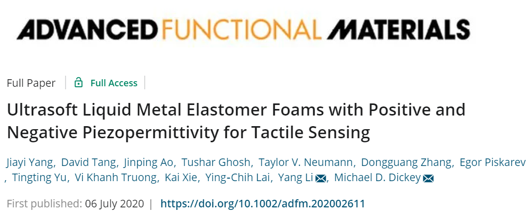 《AFM》：用于觸覺(jué)感知的超軟、具有正負(fù)壓介電效應(yīng)的液體金屬?gòu)椥泽w泡沫