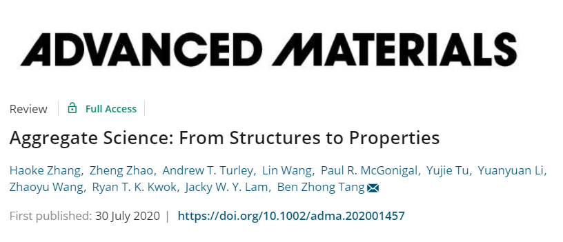 新高度！唐本忠院士團(tuán)隊(duì)《AM》綜述：提出超越分子科學(xué)的“聚集態(tài)科學(xué)”