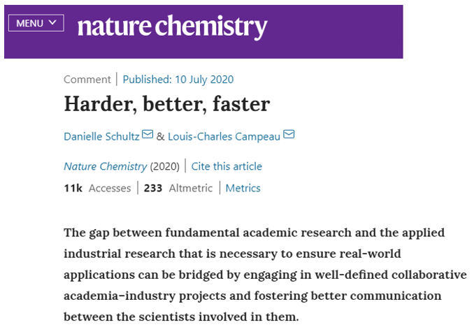 《Nature Chemistry》喊話：呼吁學(xué)術(shù)界與工業(yè)界加強合作