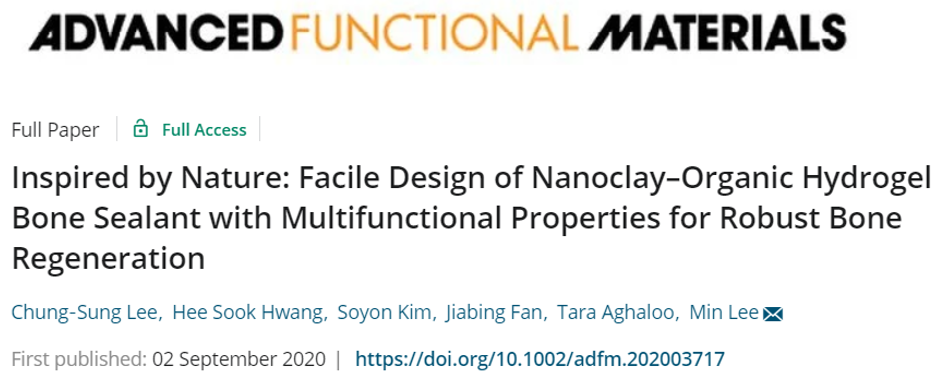 《AFM》自然啟發(fā)的骨密封劑：多功能納米粘土有機水凝膠骨密封劑促進骨再生